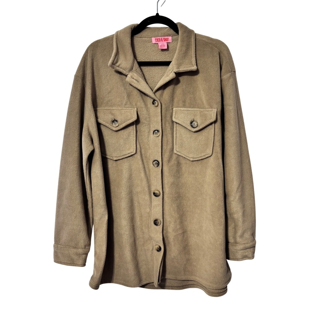 Coco‎ & Shay Tan Fleece Shacket Button Down Shirt Jacket XL Camel Pockets